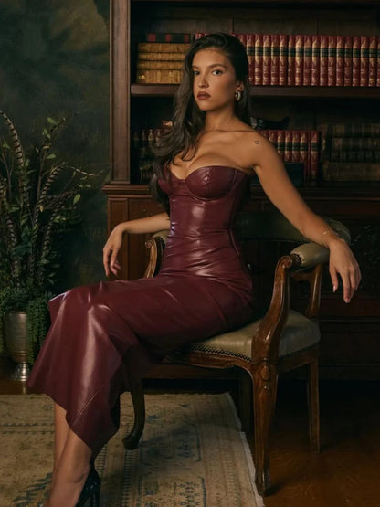 Burgundy Lace-Up Evening Dress